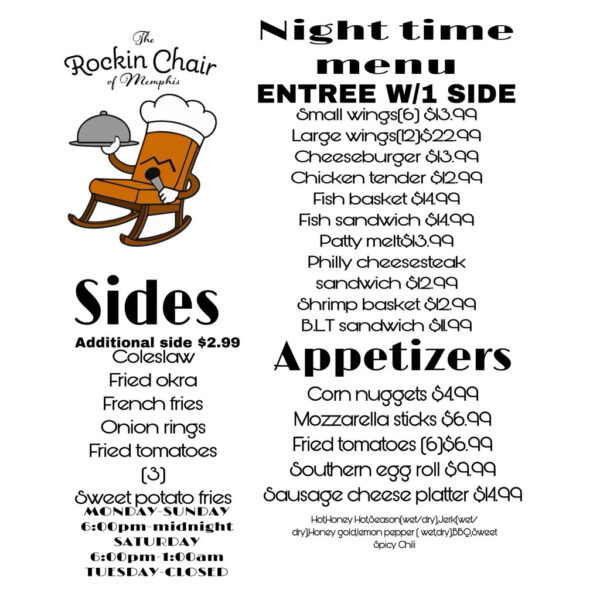 Menu - The Rockin Chair of Memphis