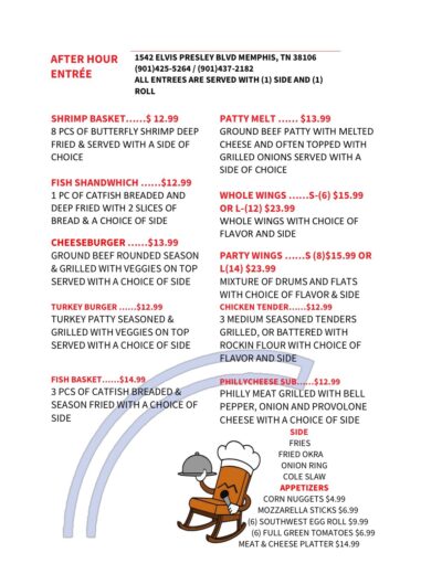 Menu - The Rockin Chair of Memphis