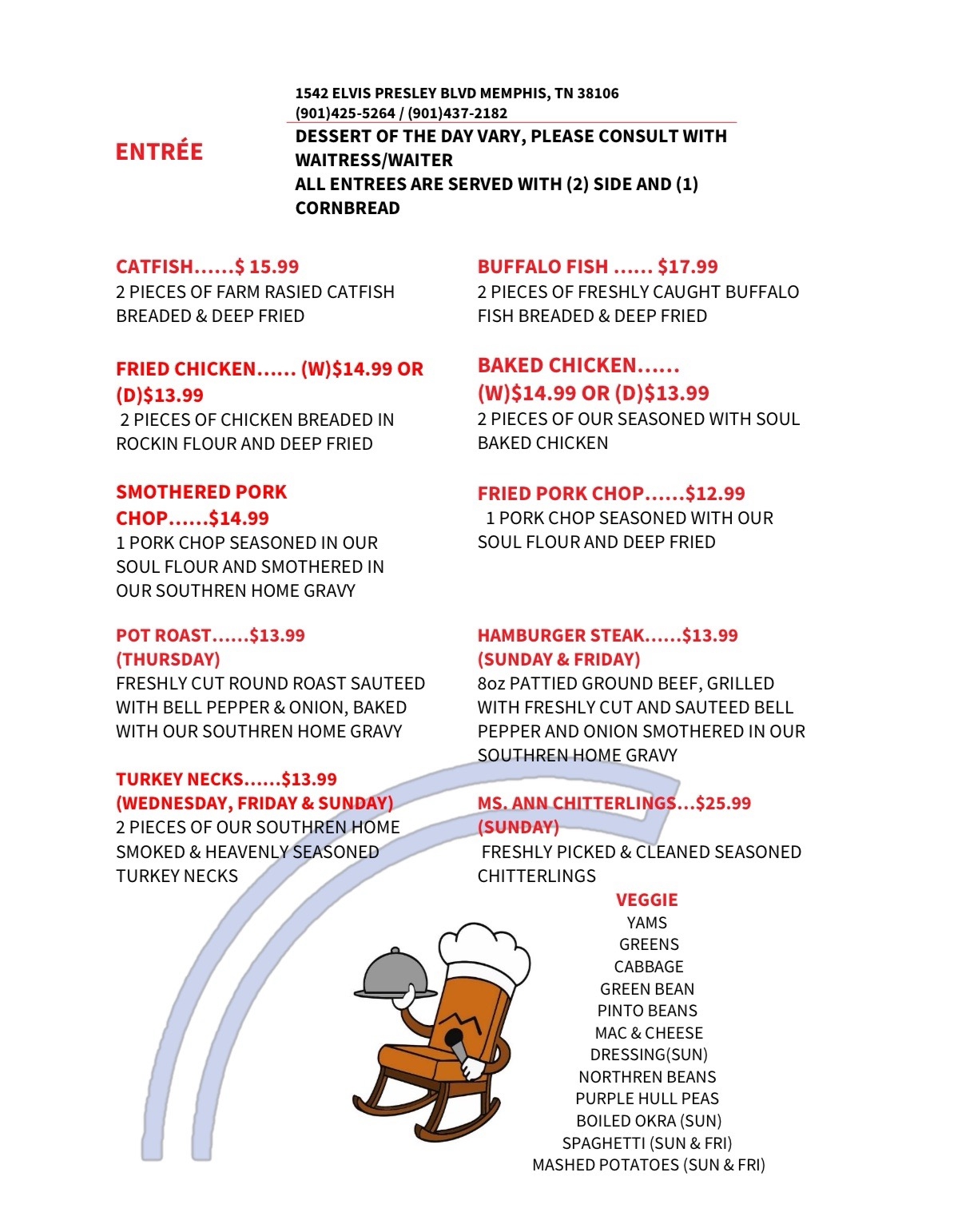 Menu - The Rockin Chair of Memphis